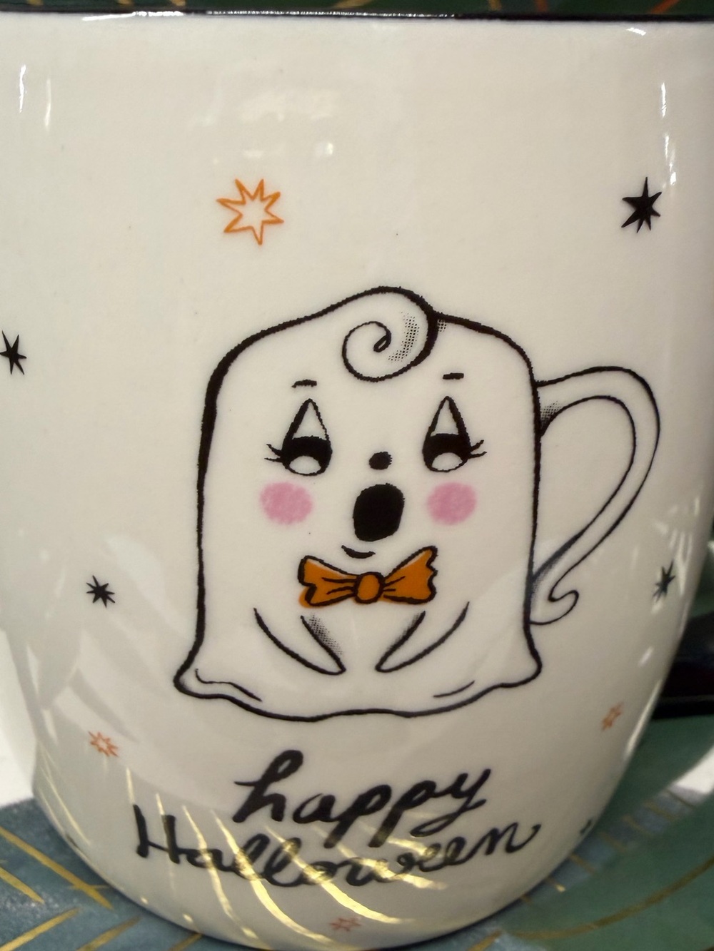 Anthropologie Happy Halloween Black Cat Ghost Mug Ceramic NIB - Picture 6 of 12